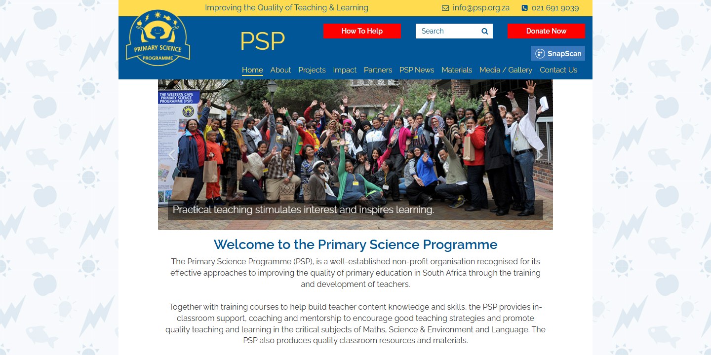 Before: the old Primary Science Programme site