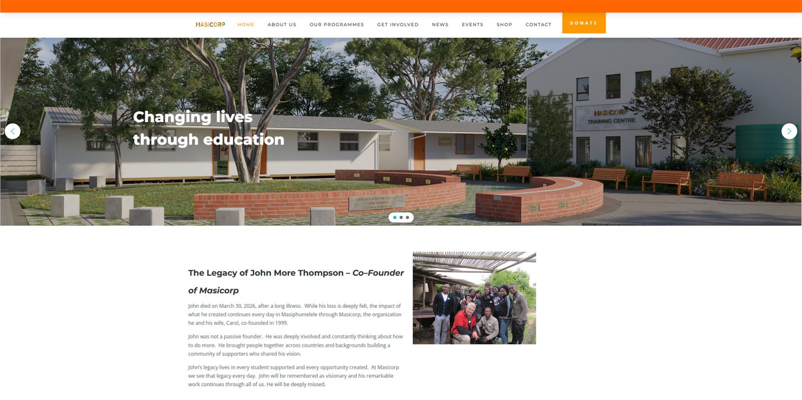 Screenshot of the Masicorp website