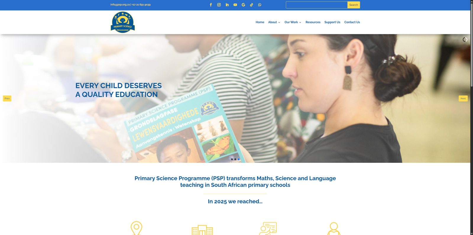 Screenshot of the Primary Science Programme website