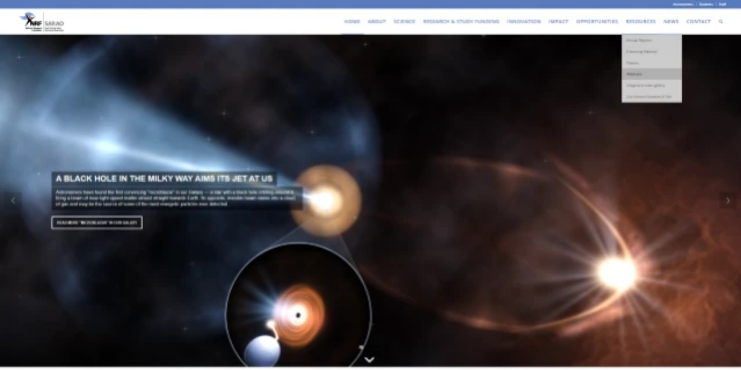 Screenshot of the SARAO website