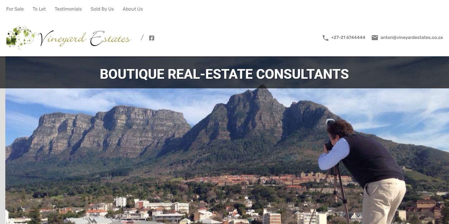 Screenshot of the Vineyard Estates website